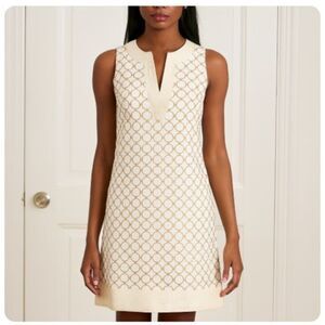 Gretchen Scott Designs Dress White Tan Casual Cotton Summer Womens Sz S